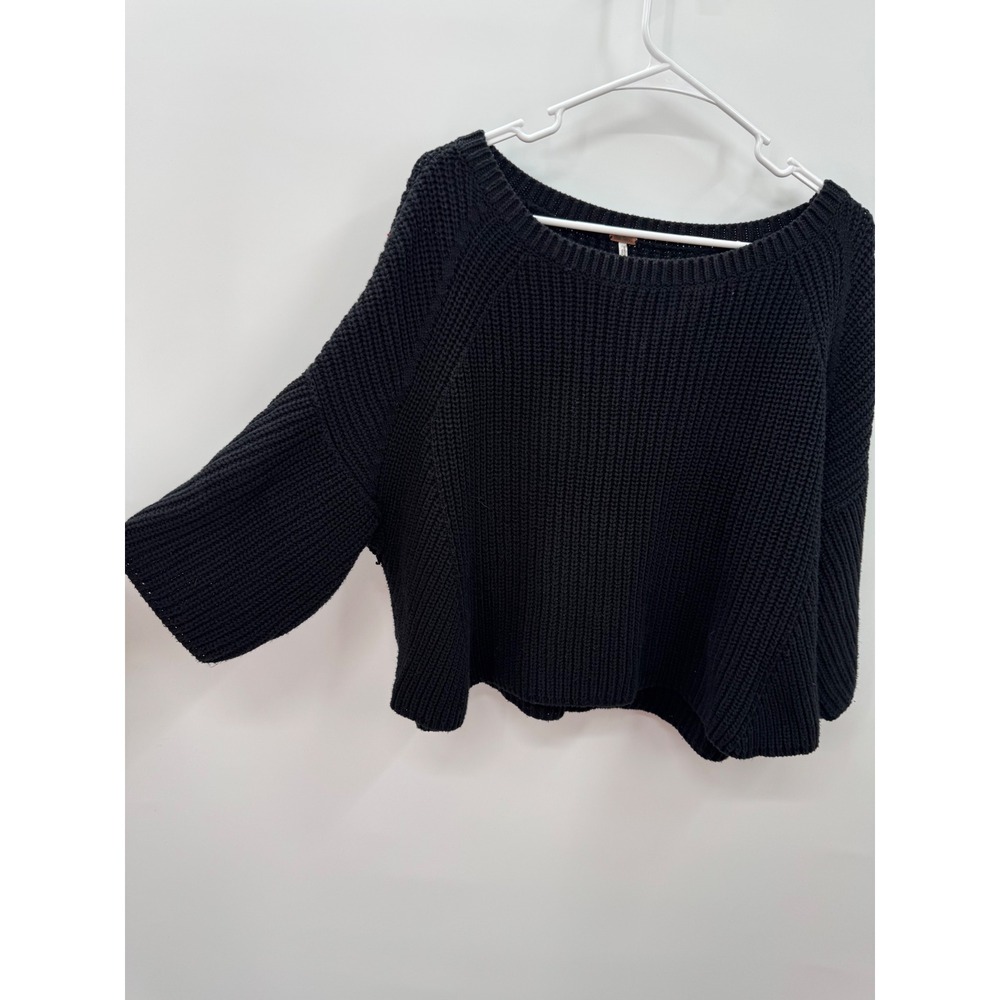 Free People Black Chunky Ribbed Knit Oversized Crop Sweater Small